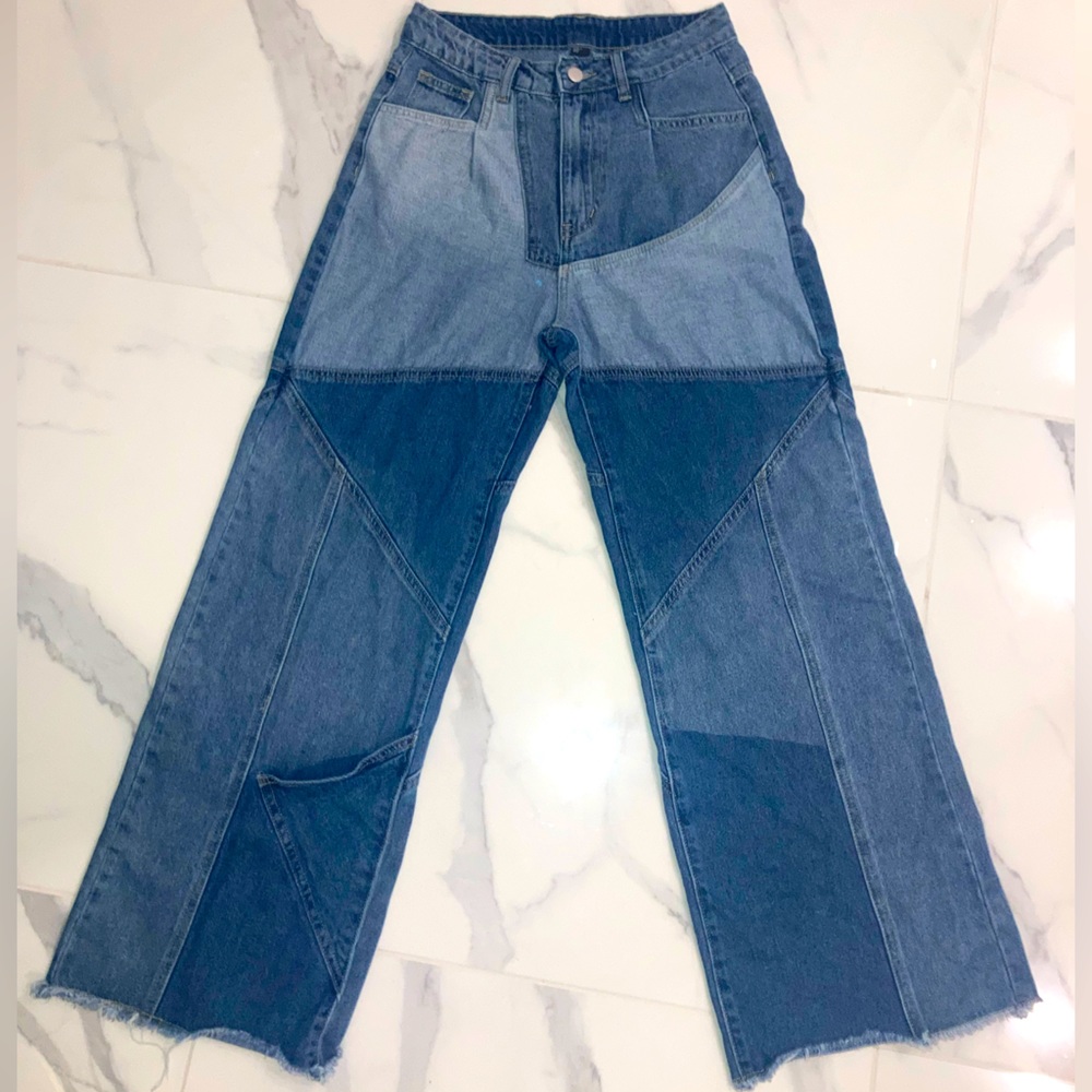 Patchwork straight leg denim jeans Cider size small